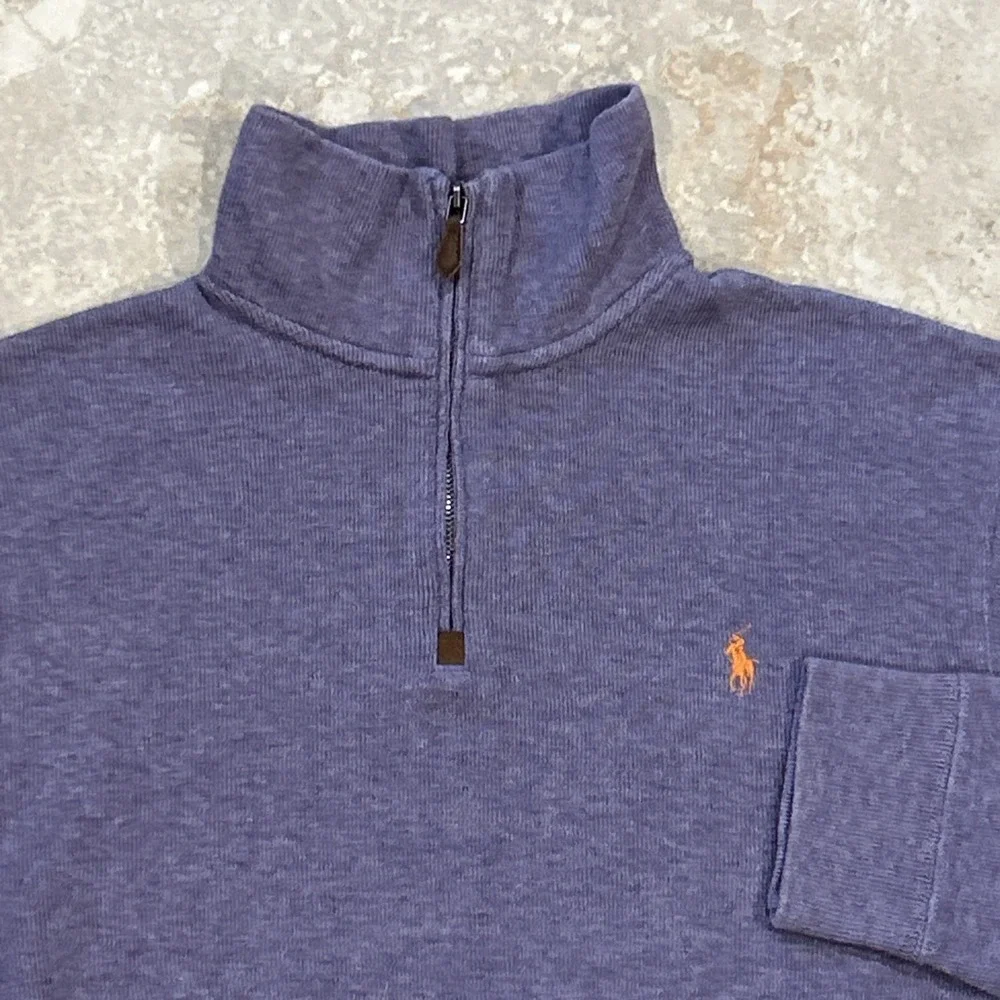 Polo Ralph Lauren 1/4 Zip Sweater Men Large Lavender Cotton Ribbed Pullover Pony